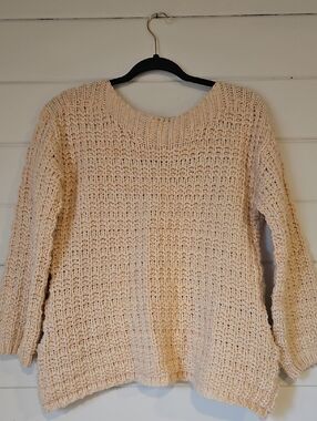 Listicle Chunky Pink/White Crewneck Knit Sweater (S)